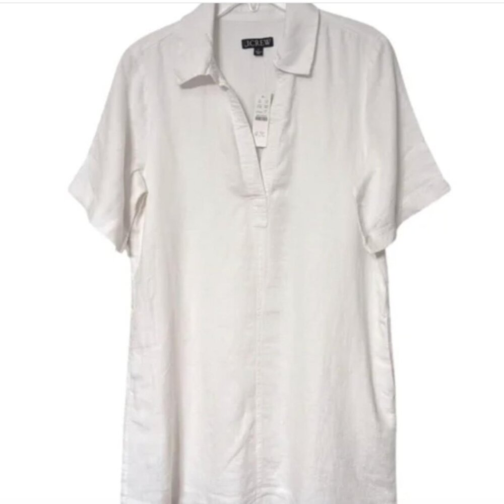 J.Crew 100% Linen White Bungalow Collared Dress - Size M
